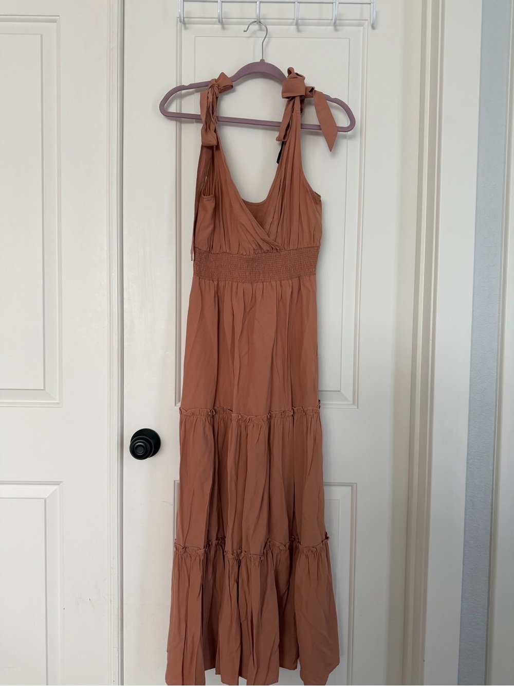 Smocked Waist Tie-Shoulder Maxi Dress in Clay